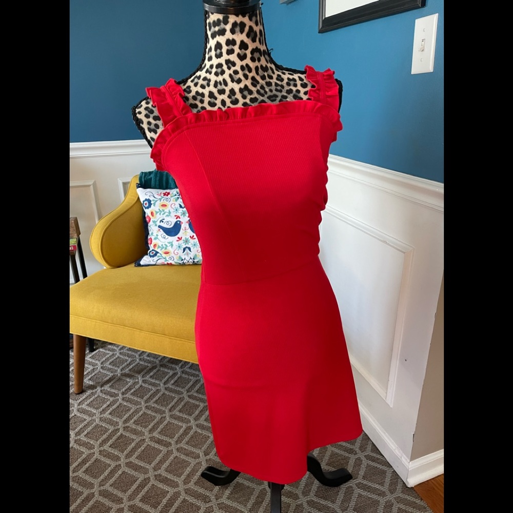 Girls red miss behave dress.